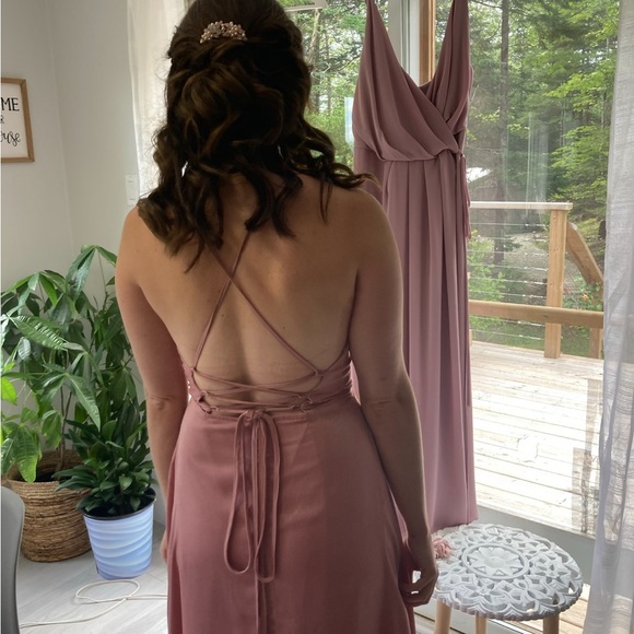 LULUS NWOT In Love Forever Rose Pink Satin Lace-Up High-Low Maxi Dress - Picture 5 of 5